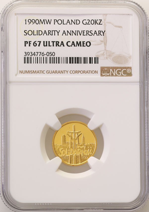 III RP. 20.000 złotych 1990 Solidarność NGC PF67 ULTRA CAMEO